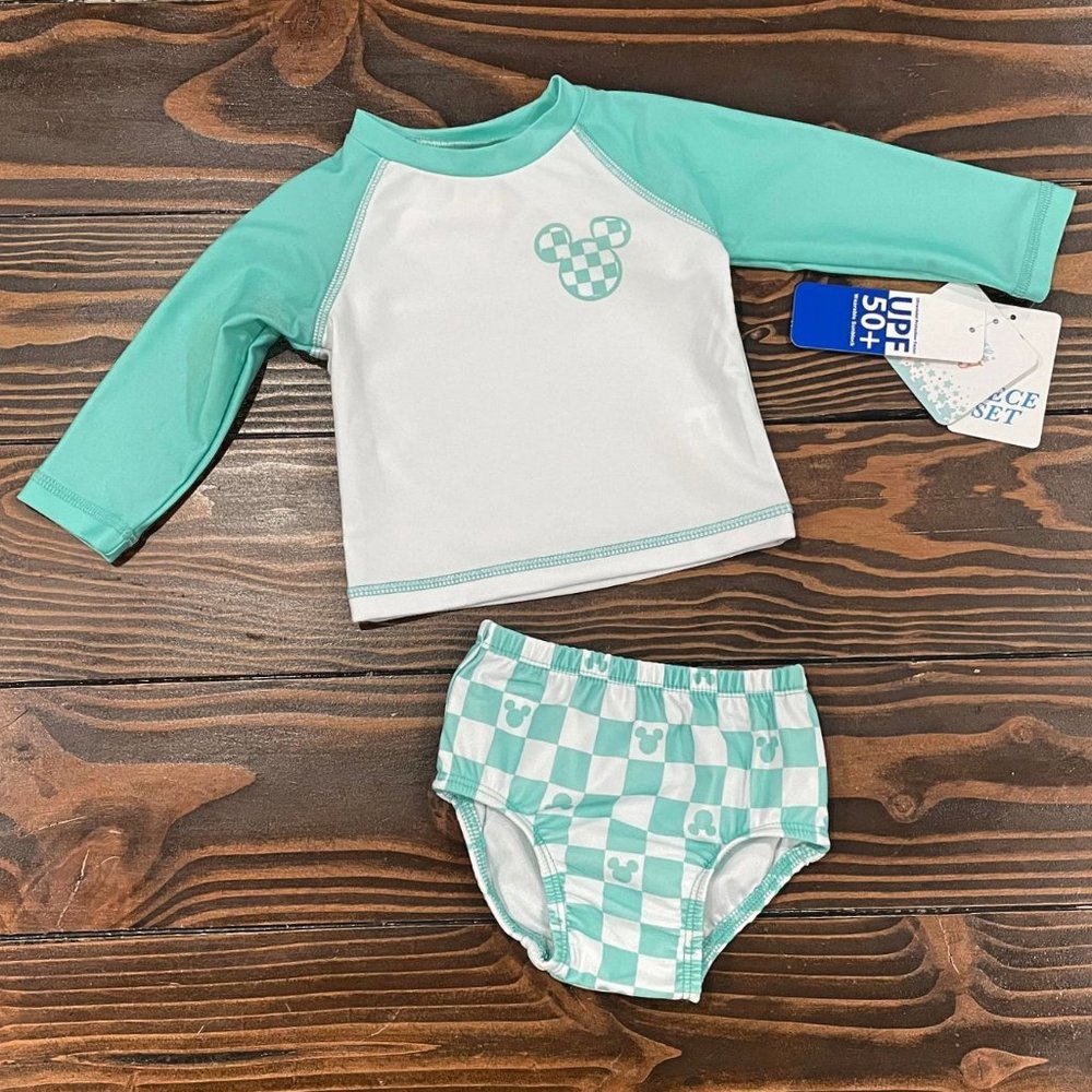 5/$20 NEW 2Pc 6-9M Mickey Mouse Rashguard Swimsuit Set